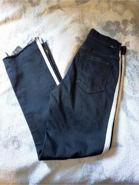 MOTHER Black Jeans Ankle with White Side Stripe